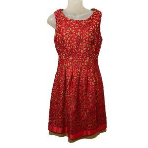 Carlisle‎ Dress Red Lace Floral Overlay Italian Linen Sleeveless Size 2 Women